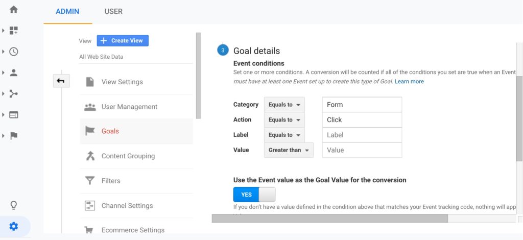 Google Analytics Goal Setup Step 3 - Goal Details