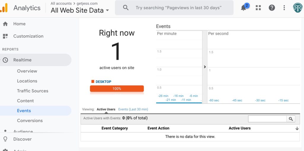 Google Analytics Realtime Events