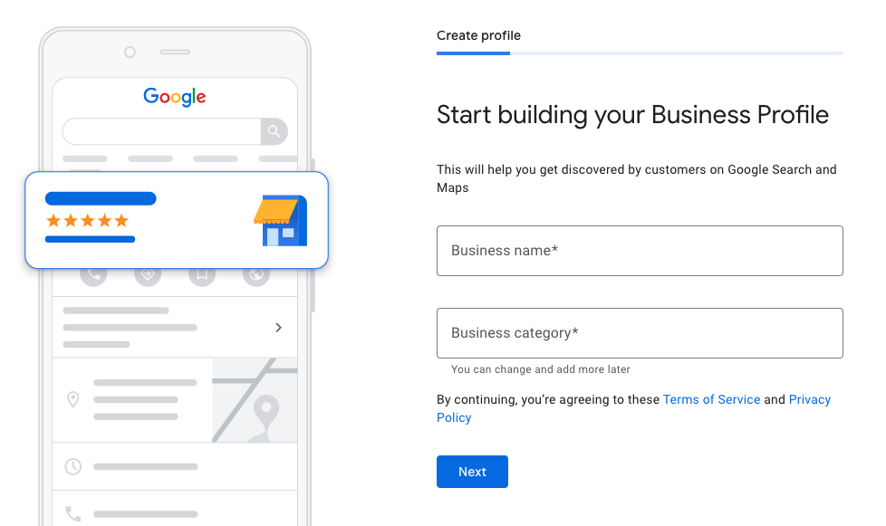Screenshot showing process to add business to Google