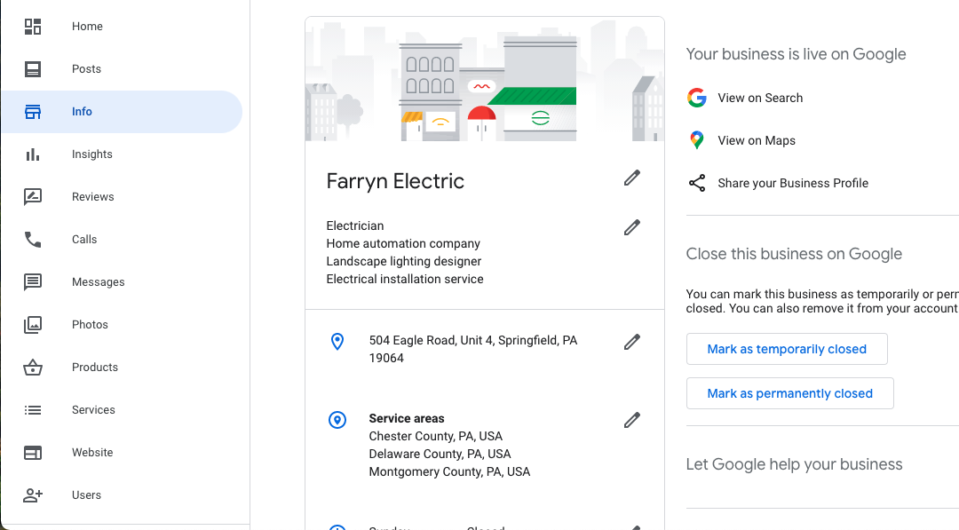 Screenshot of Google My Business dashboard